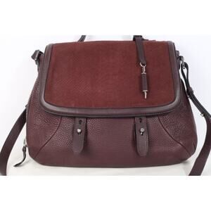 Mackage Burgundy Pebbled Leather Flap Crossbody Bag Adjustable Strap